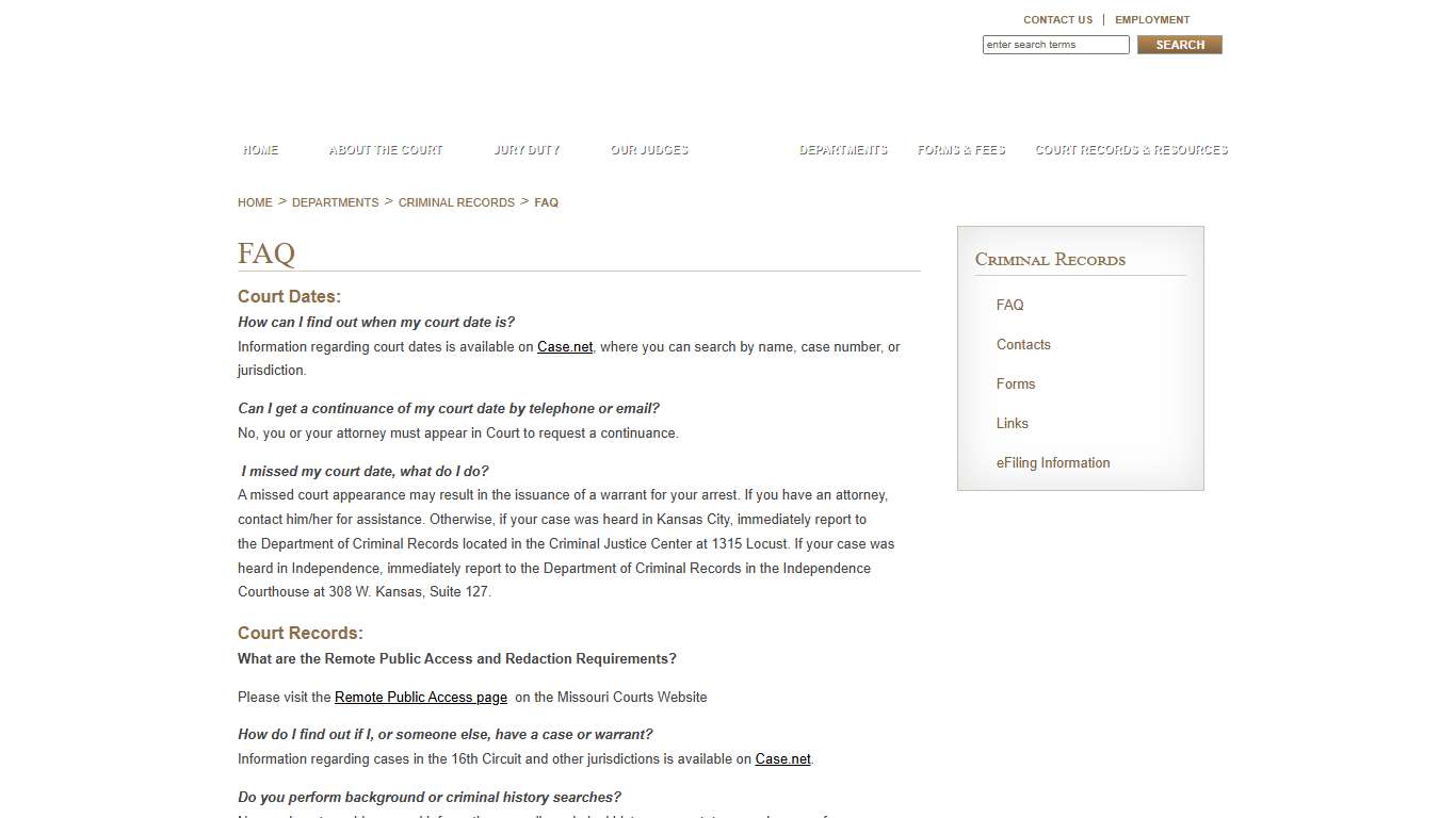 Criminal Records FAQ - 16th Circuit Court of Jackson County, Missouri